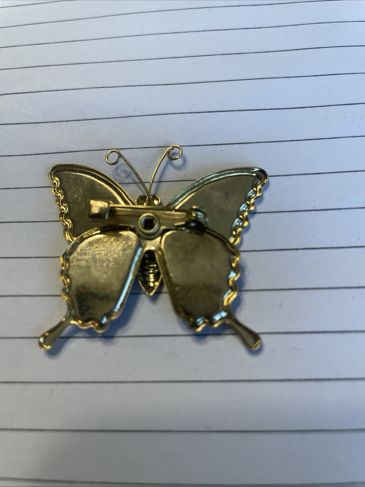 Vintage Blue Enamel Butterfly Brooch Gold Tone