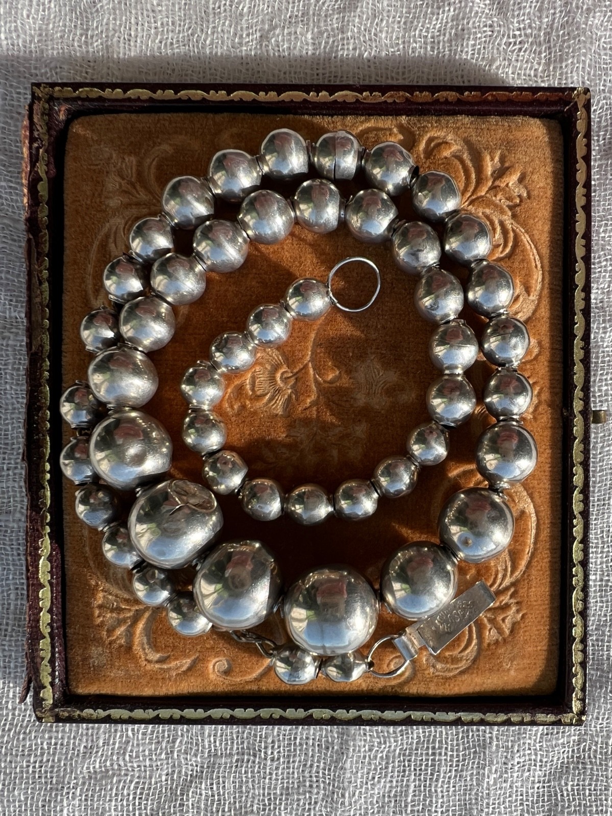 Vintage Iguala Mexico Sterling Silver Graduated Bead Necklace 925 ASA 16.5″