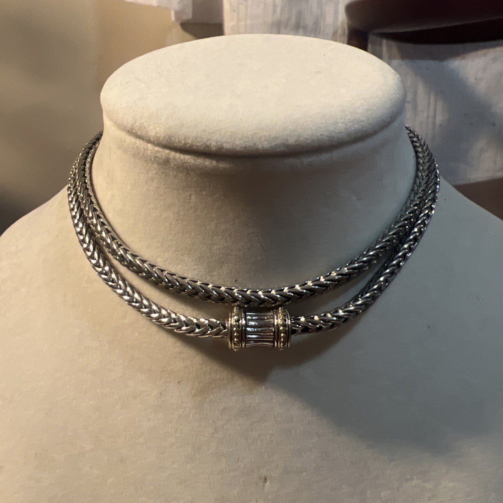 Vintage Silver Tone Thick Foxtail Chain Magnetic Clasp Necklace 23.5”