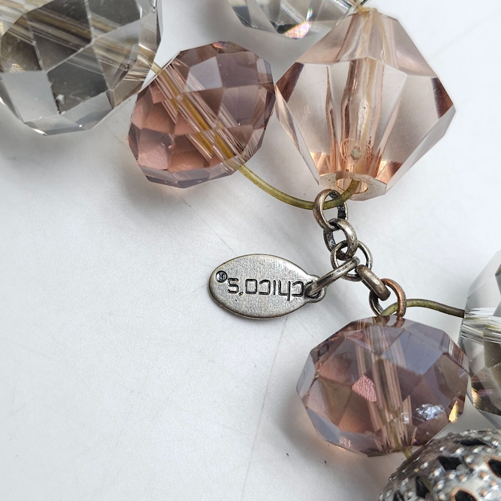 Chico’s Crystal Faceted Beaded Chunky Stretch Bracelet In Pink Clear