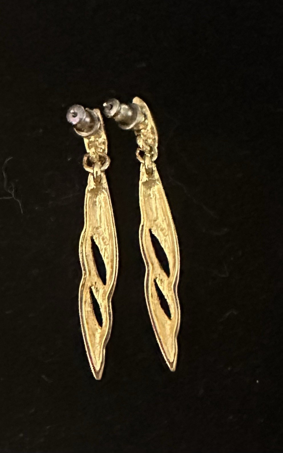 Vintage Gold Tone Spiral Post Dangle Drop Earrings