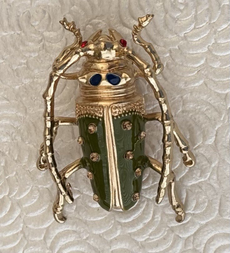 Beetle Insect enamel on silver tone metal