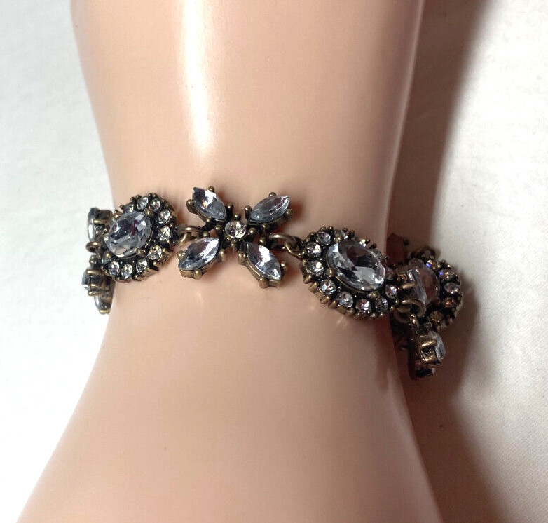 Vintage Inspired Antiqued Gold Tone Crystal Bracelet X And O’s AC Hangtag