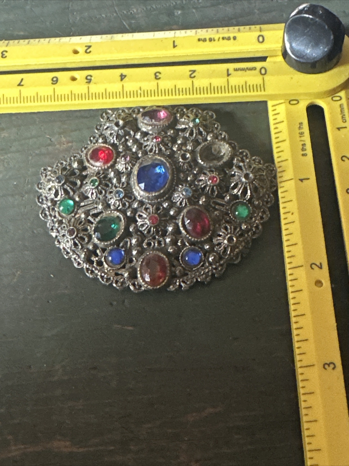 Fur CLIP Coat Dress New England Glass Works Multi-Color Stones Fan Missing Stone