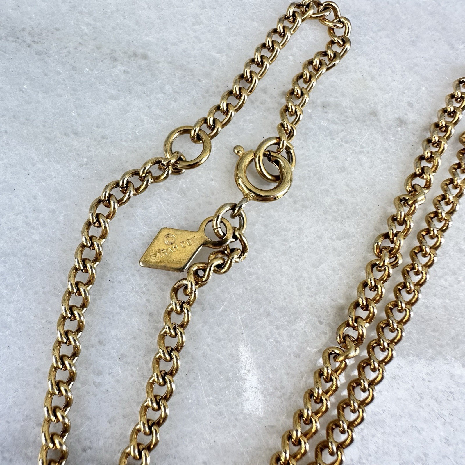 Geometric Mod Rhinestone Necklace Vintage Gold Tone Pendant Modernist Brutalist