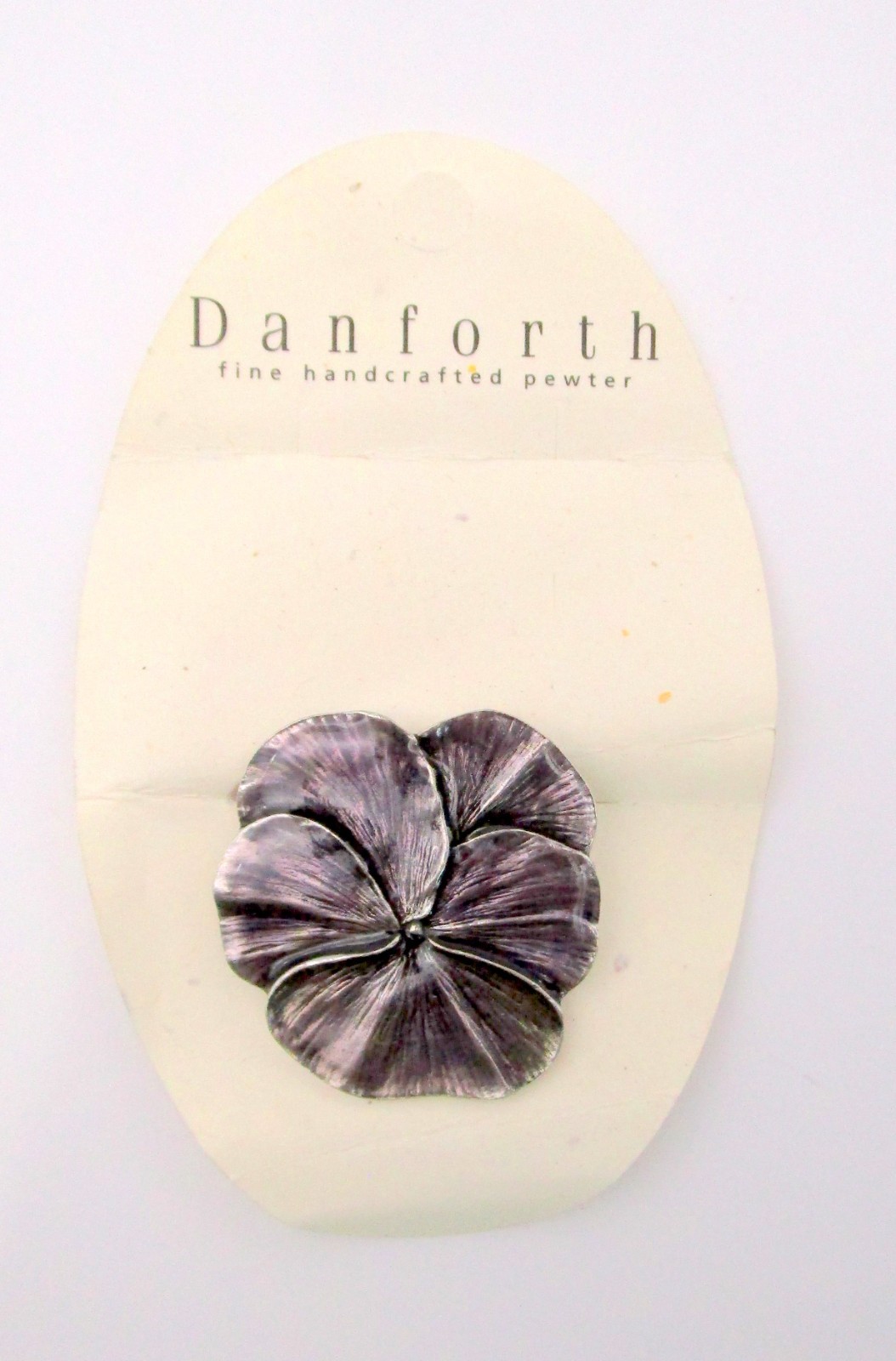 Danforth Signed Pewter Vintage Pansy Flower Brooch Pin Subtle Purple On Card