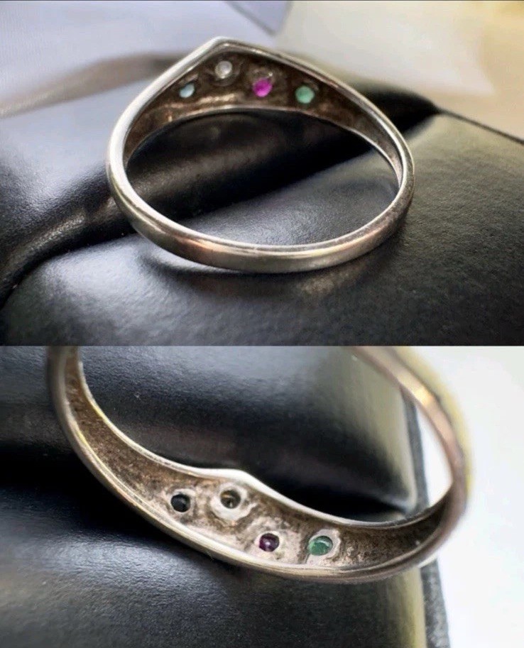 Vintage Custom Made Sapphire Emerald Ruby Sterling Silver Band Ring