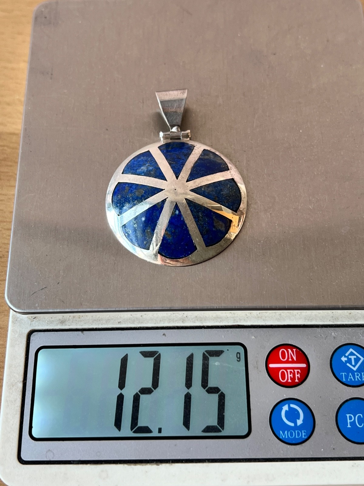 VINTAGE LARGE 980 FINE STERLING SILVER OVERSIZED LAPIS INLAID STATEMENT PENDANT