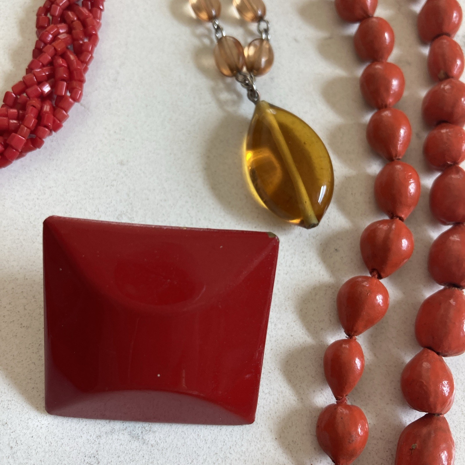 Vintage Red Orange Jewelry Lot Glass Bead Necklaces Earrings Sead Beads Pendant