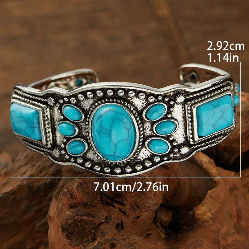 Women’s Vintage Bohemian Jewelry Cuff Bracelet with Faux Turquoise Opening