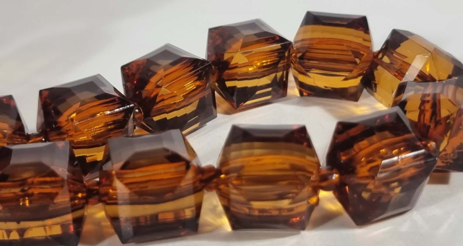 Vintage Amber Lucite Bead Necklace Sterling Silver 45cm Faceted