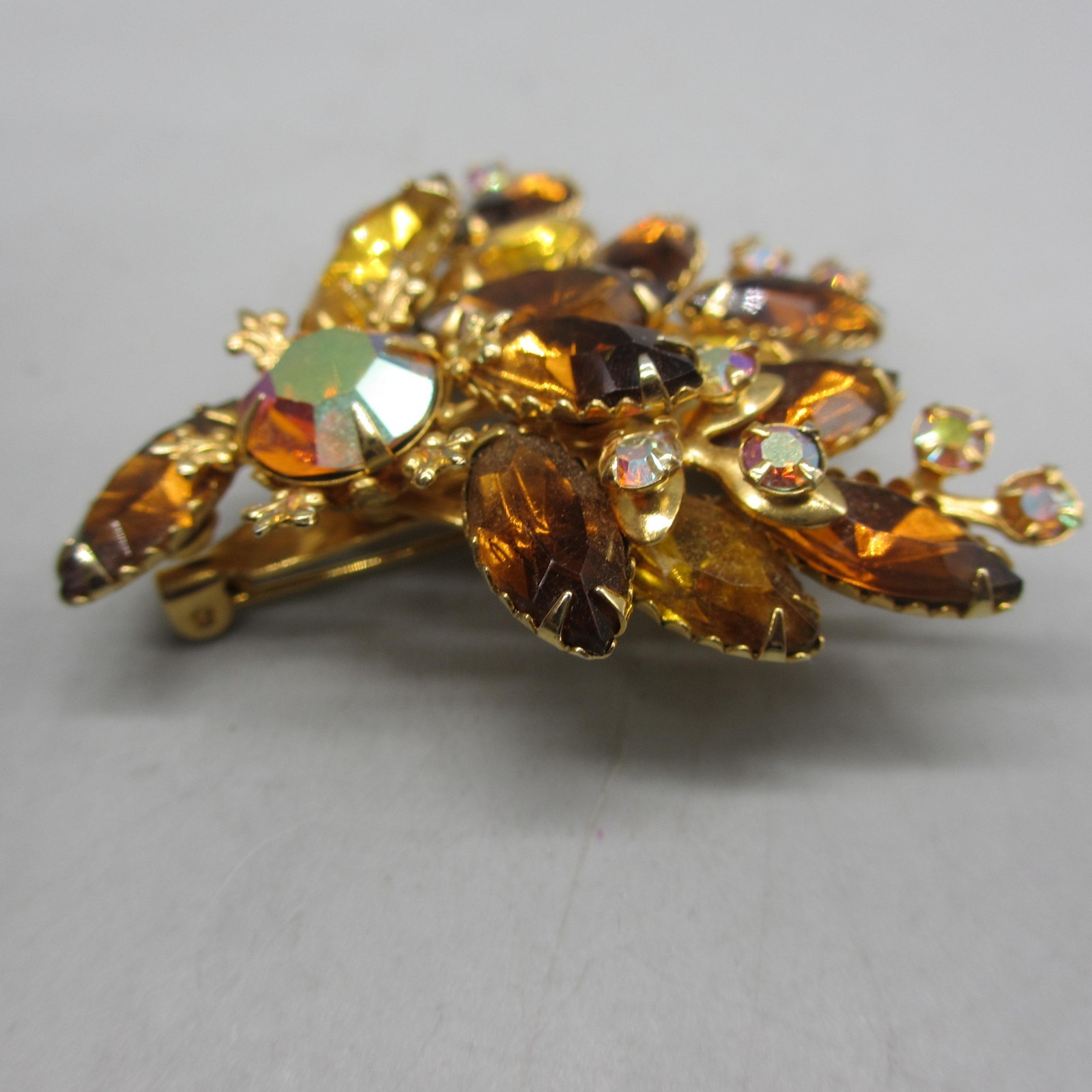 Vintage Rhinestone Brooch Navette AB Fall Colors Layered