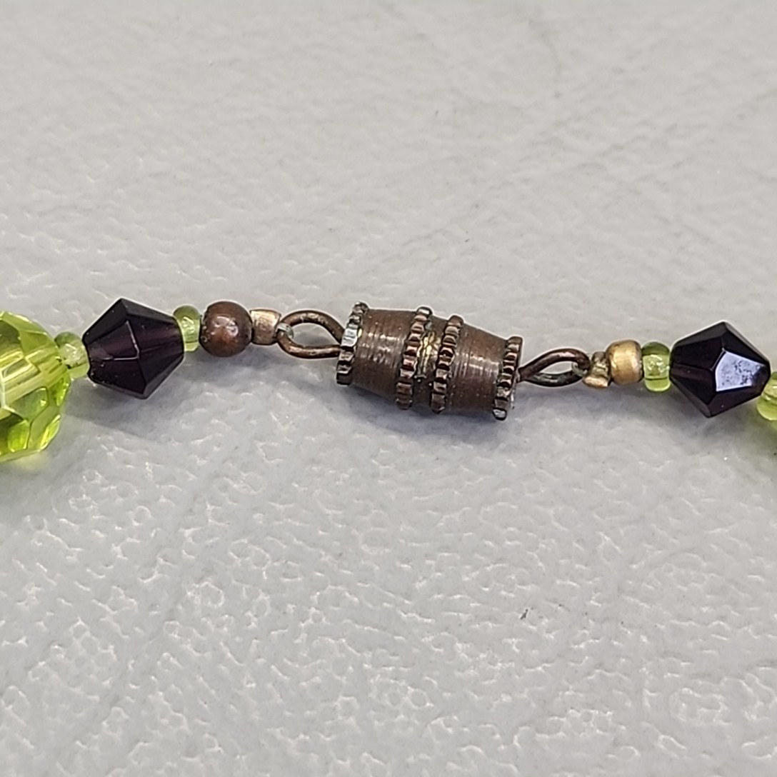 Vintage Glass Beaded Necklace Green Black Bicone 23″