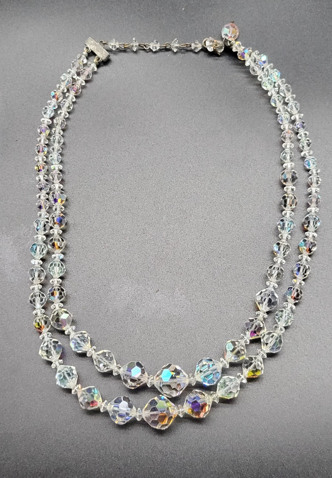 vintage 18″ double strand AB crystal bead necklace with hook clasp