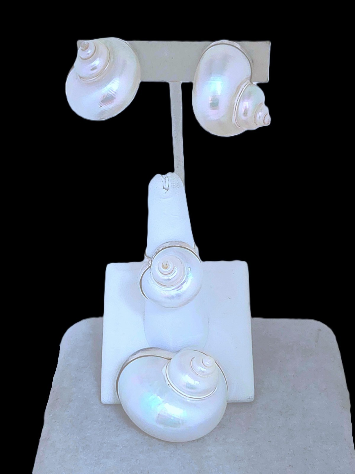 Vtg Betsy Fuller Sterling Silver Seashell Parure Set – Earrings, Brooch and Ring