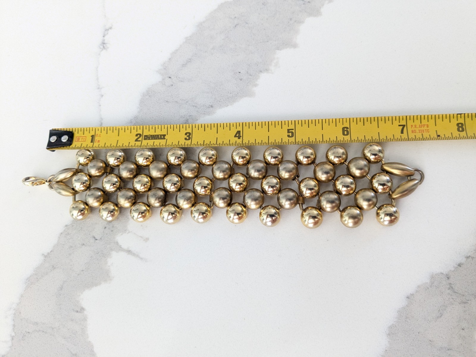 Vintage Bracelet Costume Jewelry Bold Gold Layers Retro 7″ Shiny And Matte Bead