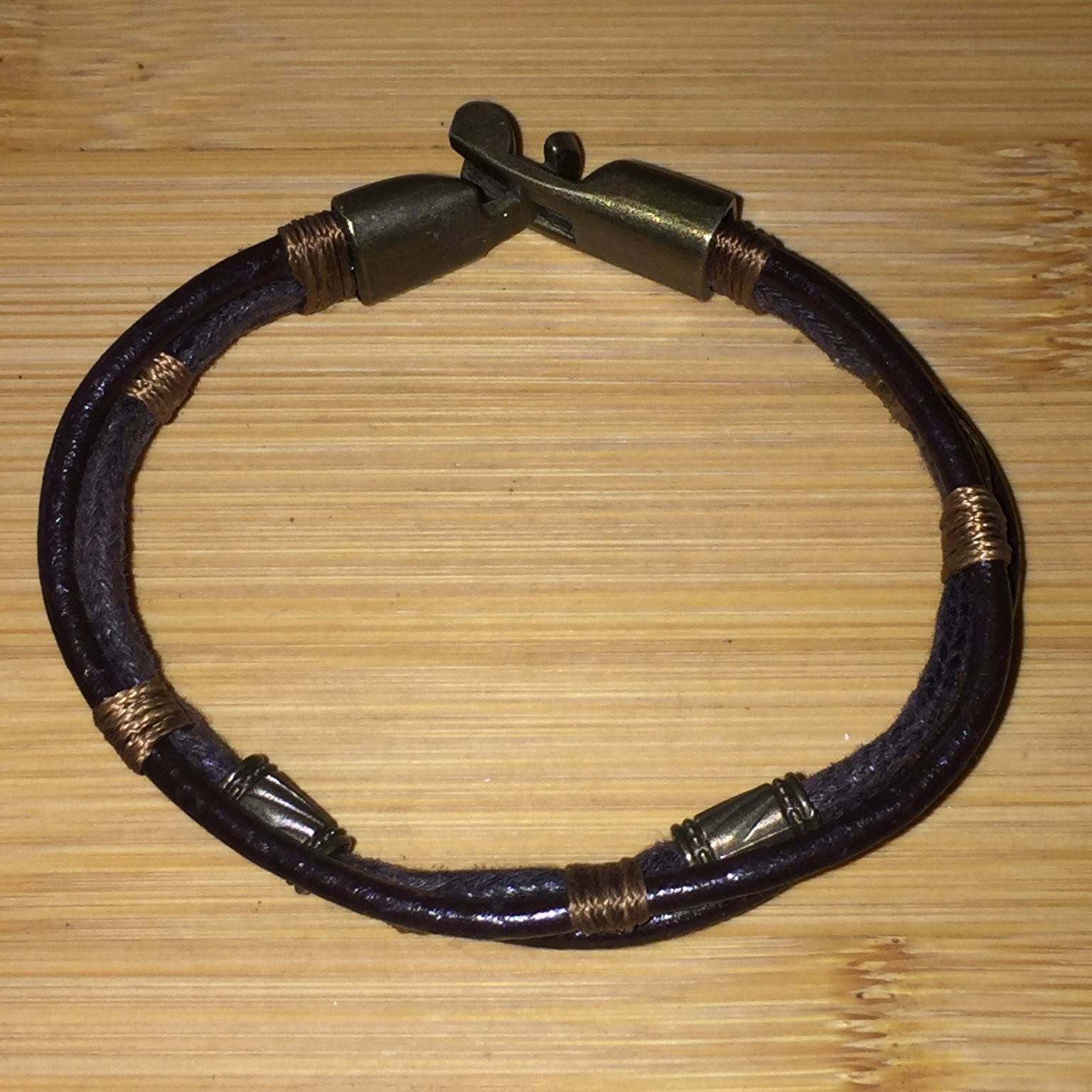 Multi Strand Leather Wrap Bracelet Bronze Tone Rustic Bohemian