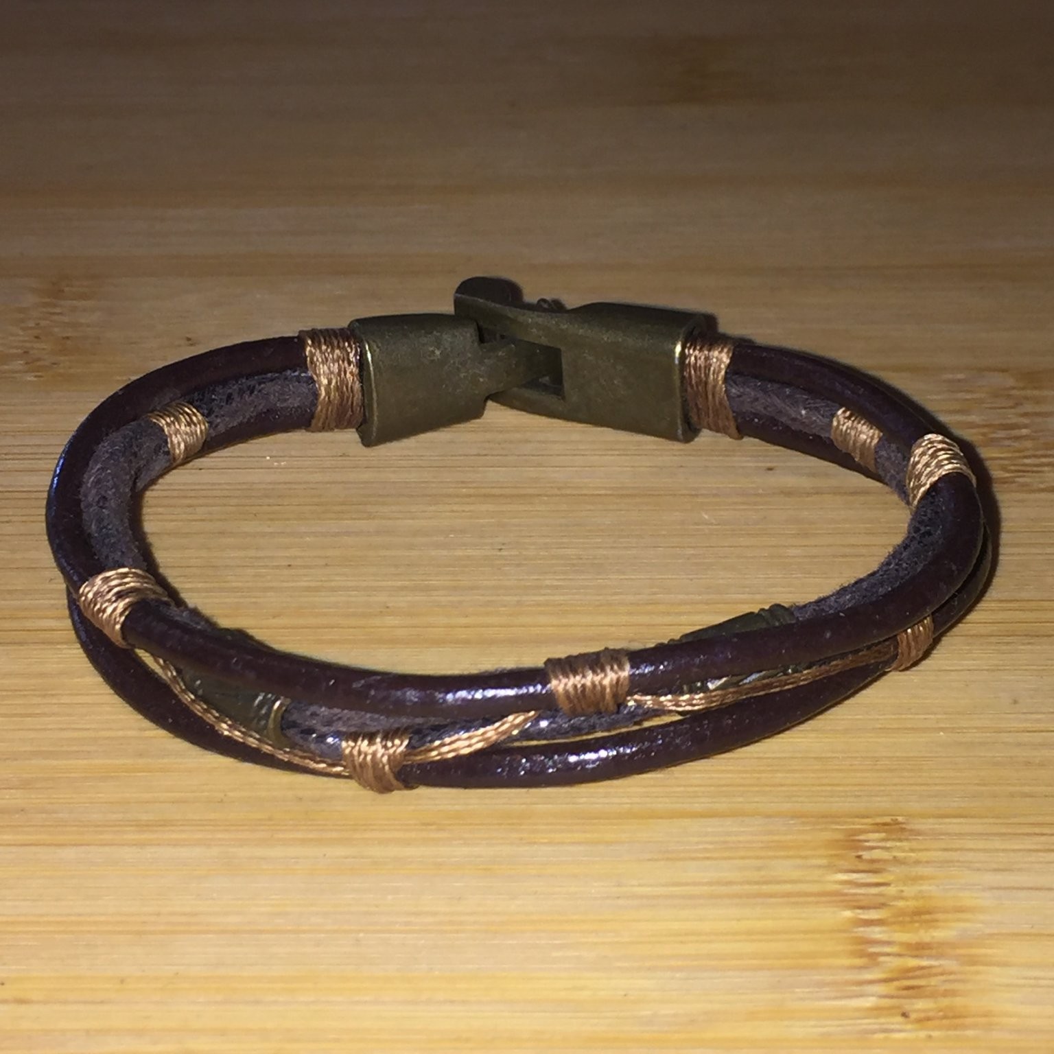Multi Strand Leather Wrap Bracelet Bronze Tone Rustic Bohemian