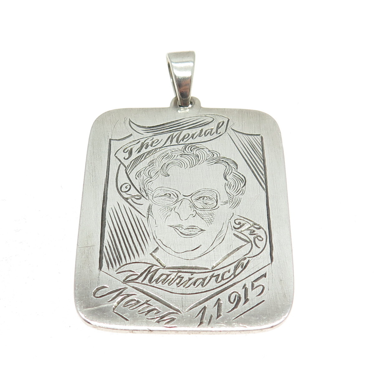 925 Sterling Silver Antique 1915 “The Medal of The Matriarch” Engraved Pendant