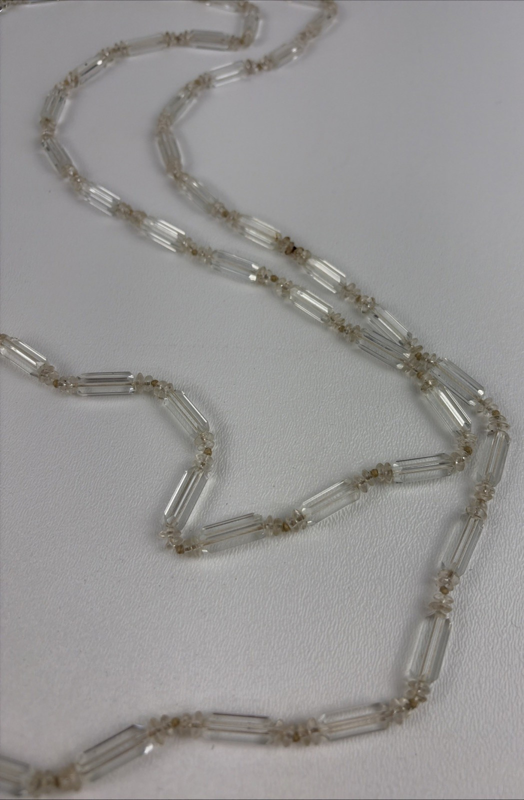 Antique Clear Glass Faceted Beaded Long Flapper Necklace 30″