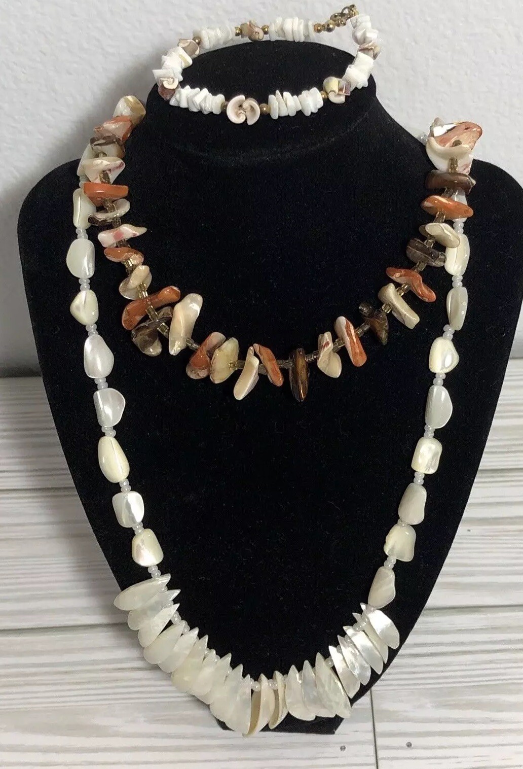 VTG Hawaiian Beach Natural Shell Necklace Bracelet lot MOP White Summer Core