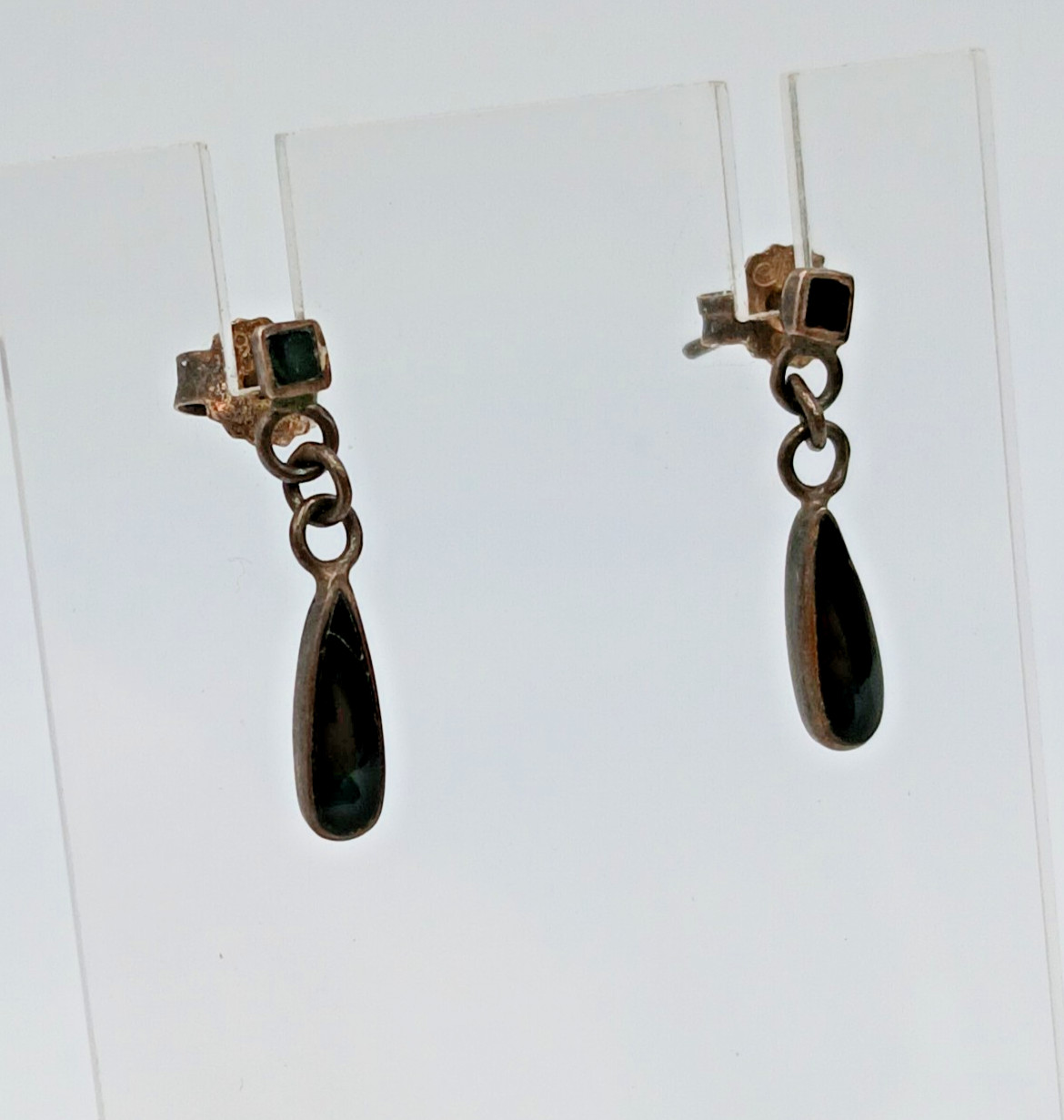 VTG 925 CW Black Onyx Dangle Earrings 0.75in Sterling Silver 1.3gtw Teardrop
