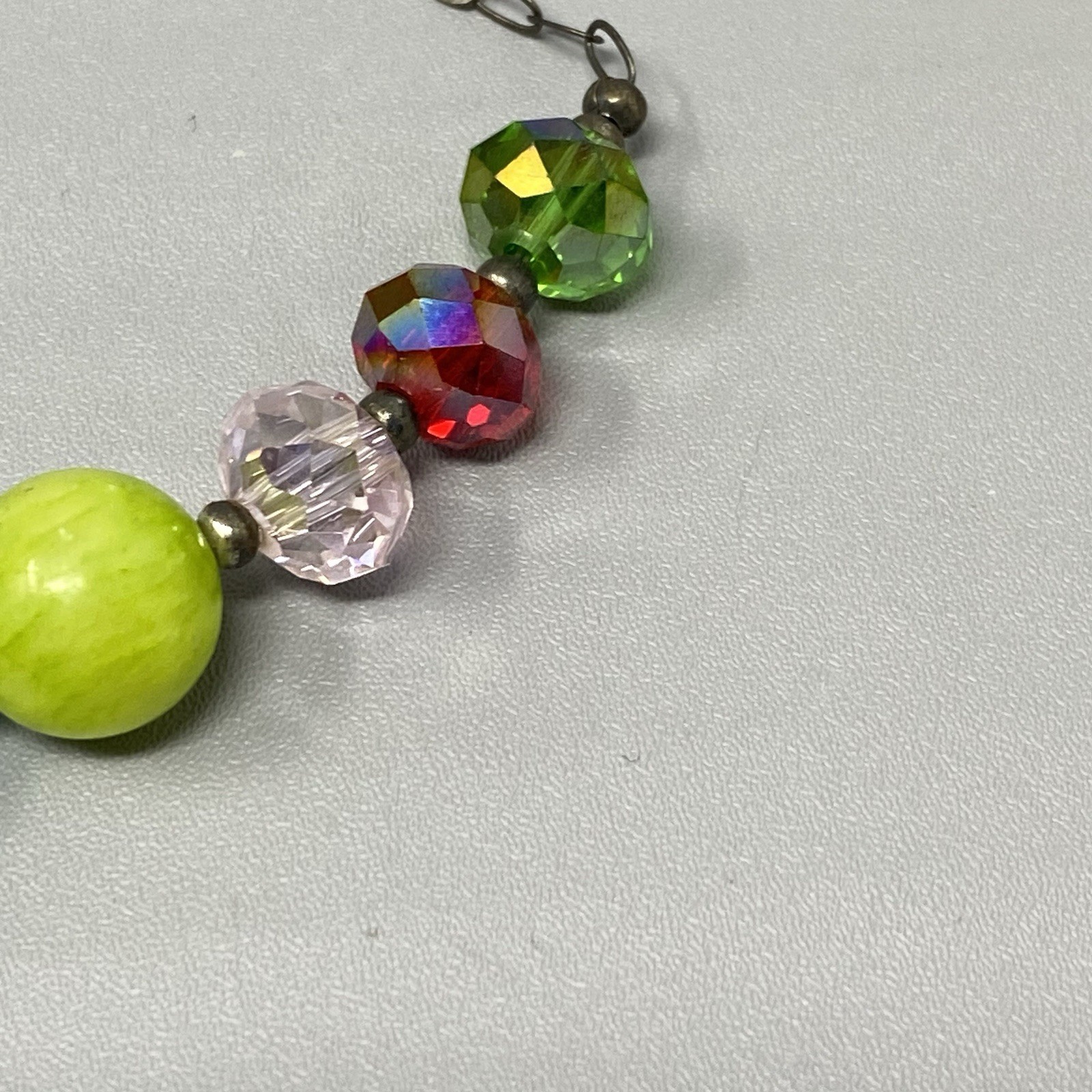 Glass Bead Bracelet Sterling Silver Chain Links Rainbow Faceted Fire Polished 7″