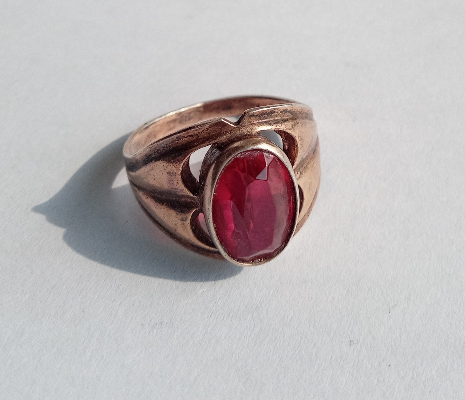 Vintage Ring Red stone Gilt Silver 875 star USSR times Women’s Jewelry size 8.5
