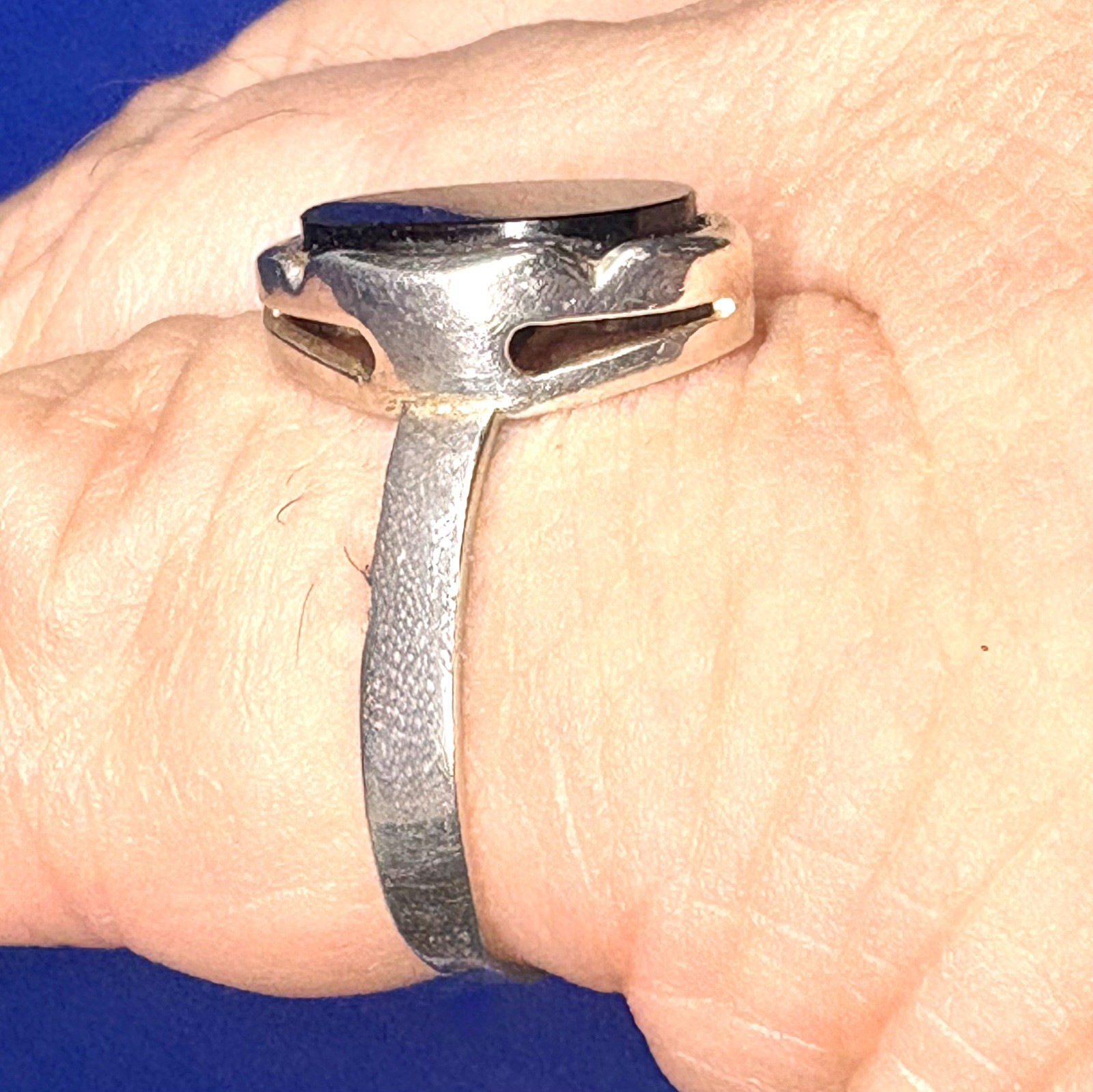 A33 Vintage 925 Sterling Silver Seal Ring Size 8.0 est 1950s Black Onyx 2.9g