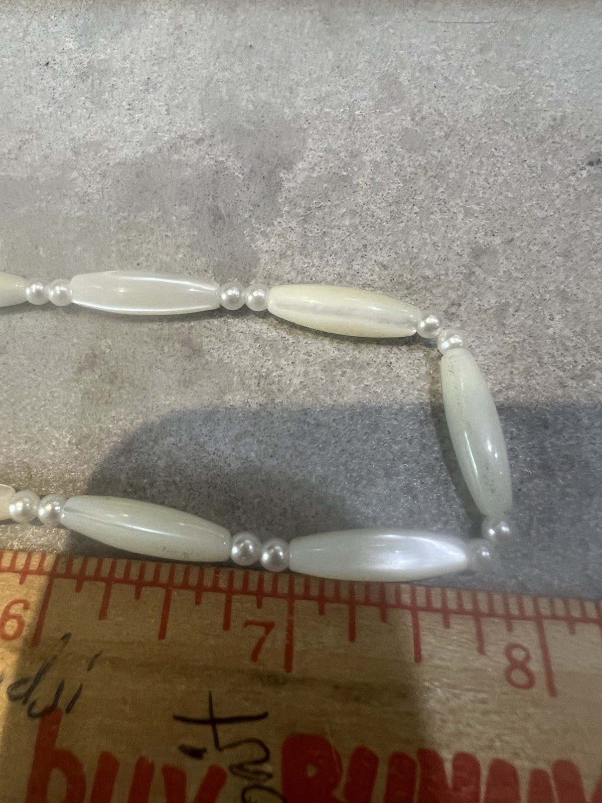 Vintage Mother Of Pearl With Faux Pearl Spacers Necklace 16 In