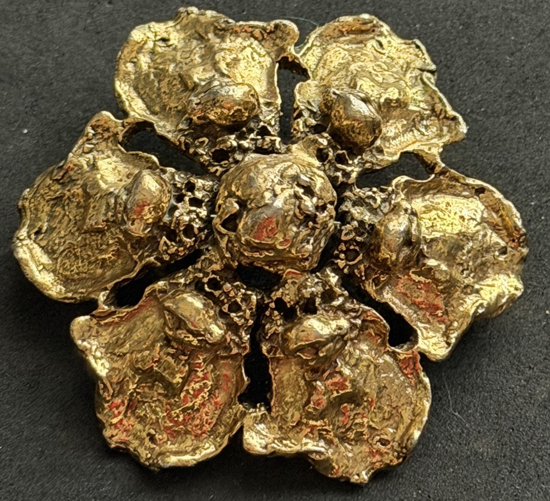 Gorgeous Robert Zentall Brutalist Floral Brooch Vtg Signed Goldtone