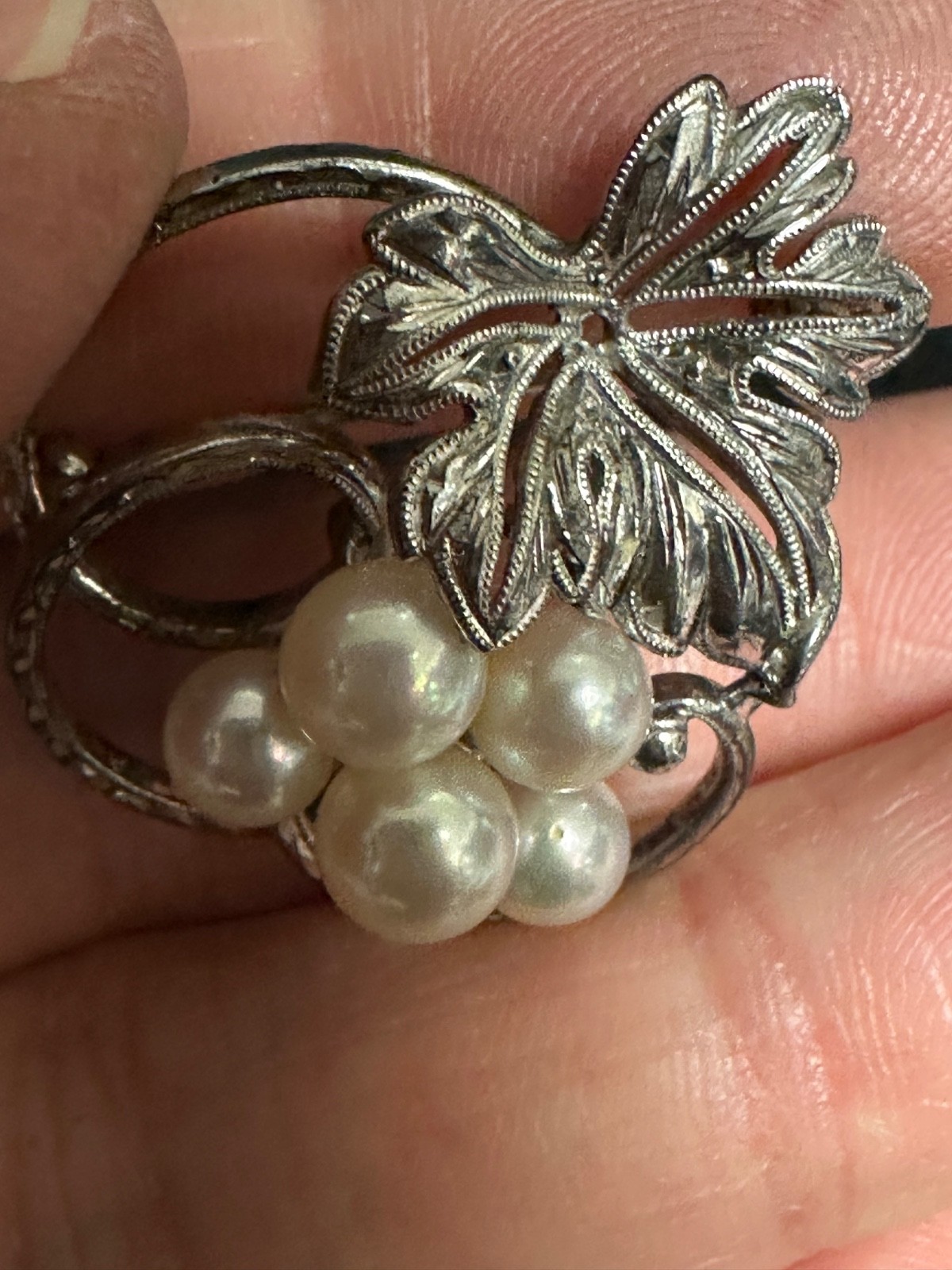 Mikimoto Sterling Pearl, Grape Leaf Pin