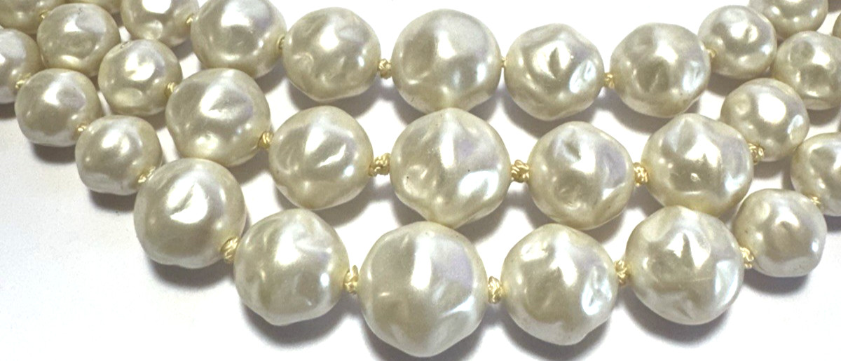 Vintage Necklace Multi Beaded Bib Faux Pearl SIGNED JAPAN White Hand Knot 9