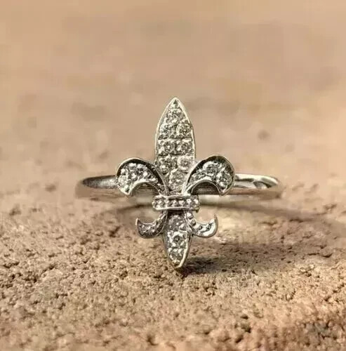 Vintage Women Ring 14K White Gold Plated Silver Round Tester Pass Moissanite