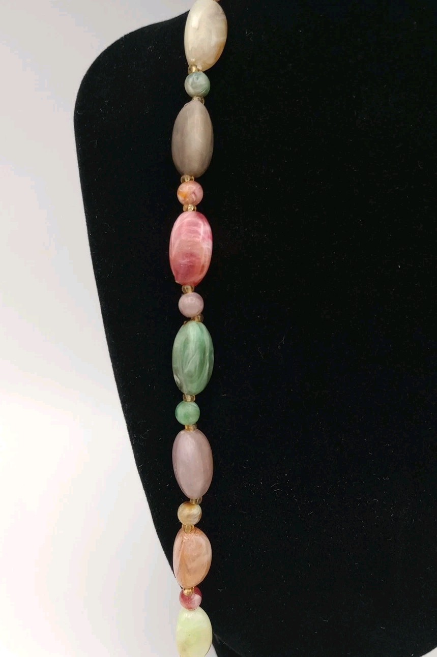 Vintage Multicolor Pastel Multi Color Gold Tone Spacer Bead Necklace 16.75 Inch