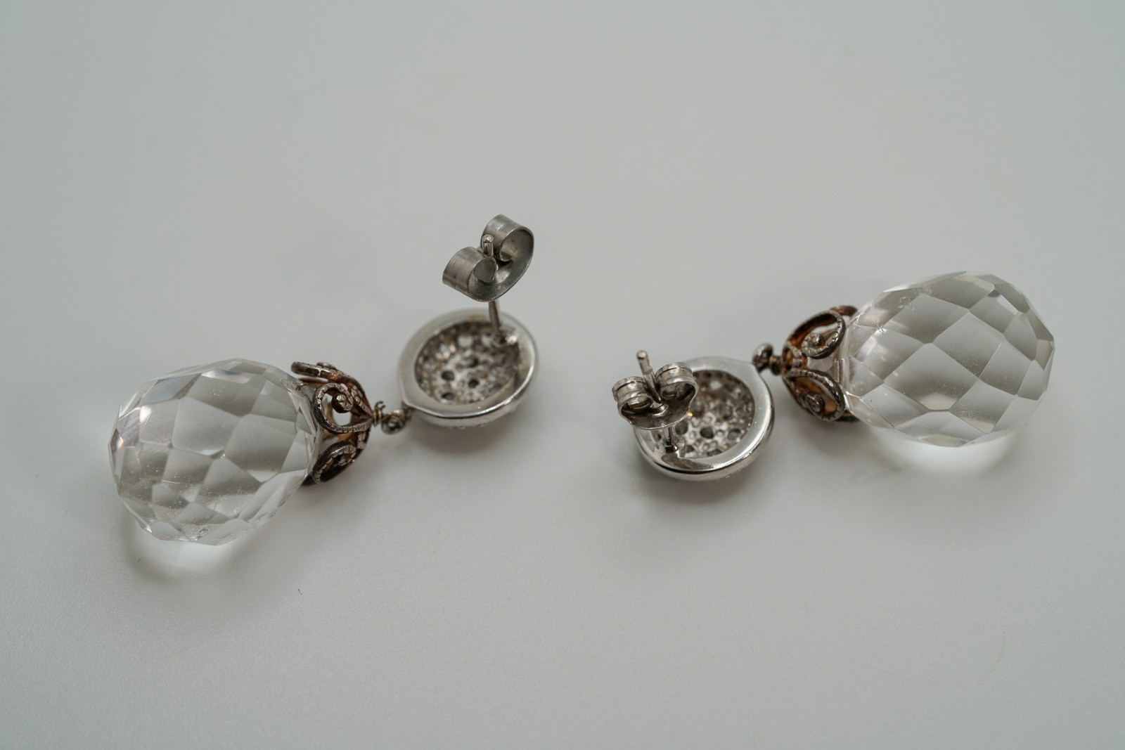 Vintage Sterling Silver Crystal Dangle Earrings 3.4cm JB45