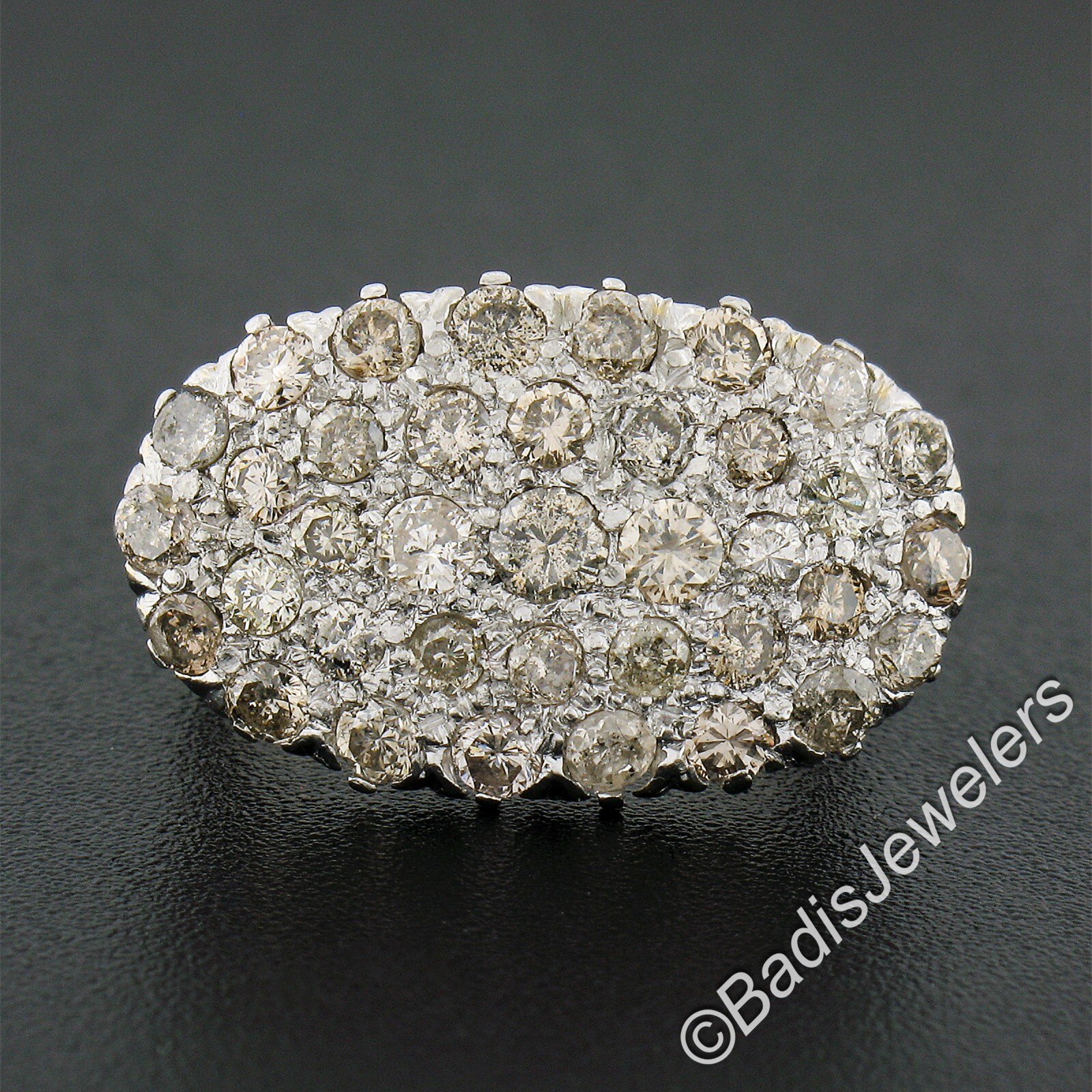 Victorian Revival Gold & Platinum Pave White & Champagne Diamond Platter Ring
