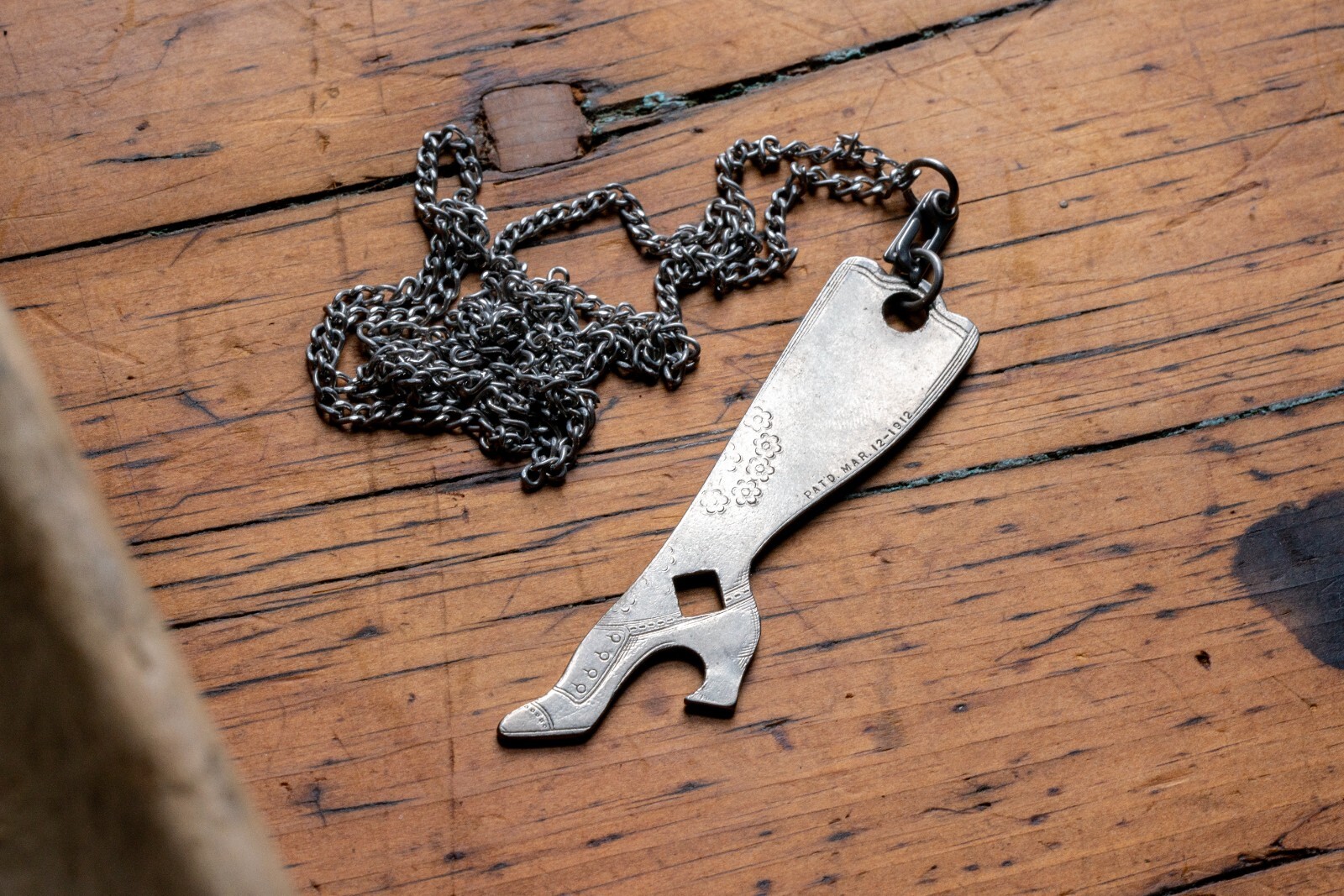 Antique Ladys Leg Bottle Opener Necklace Electric Piano Detroit Sister Clasp USA