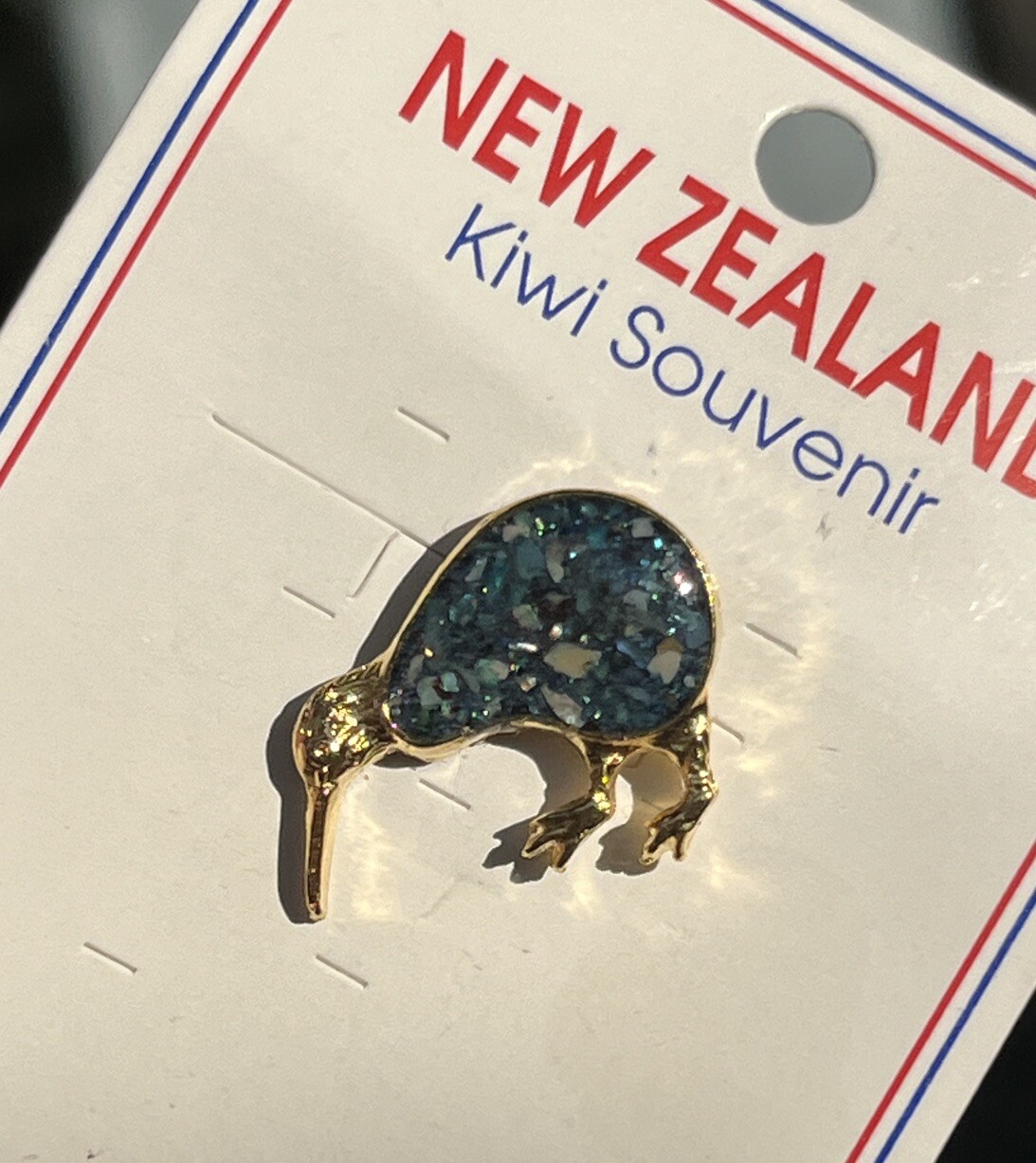 Vintage New Zealand Paua Abalone Shell Tiny Petite Kiwi Bird Brooch Or Pin