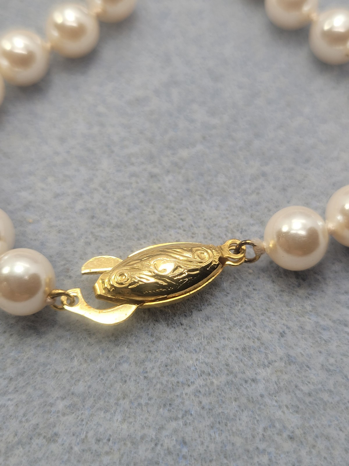 Vintage Pearl Imitation Necklace Silver Clasps, 24in.