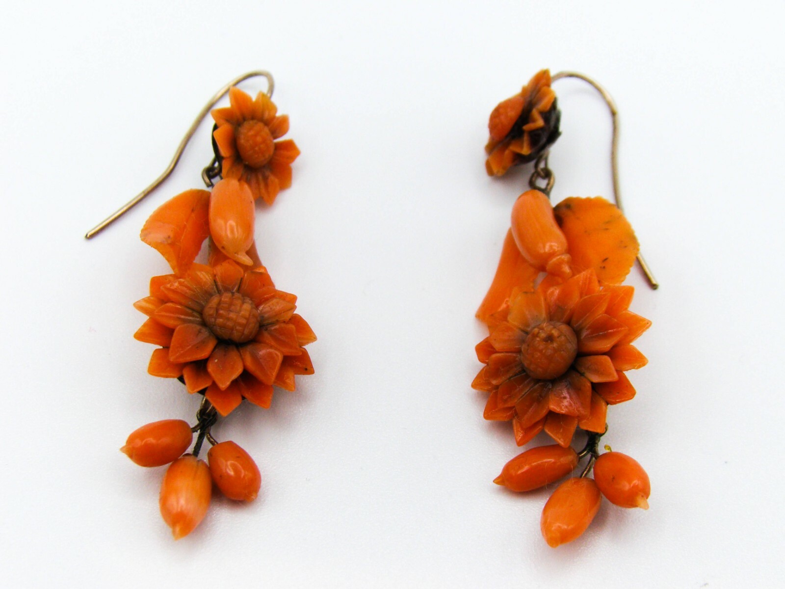 Old Real Antique Natural Coral Beads Necklace Earrings Bracelet Brooch Set 12K !