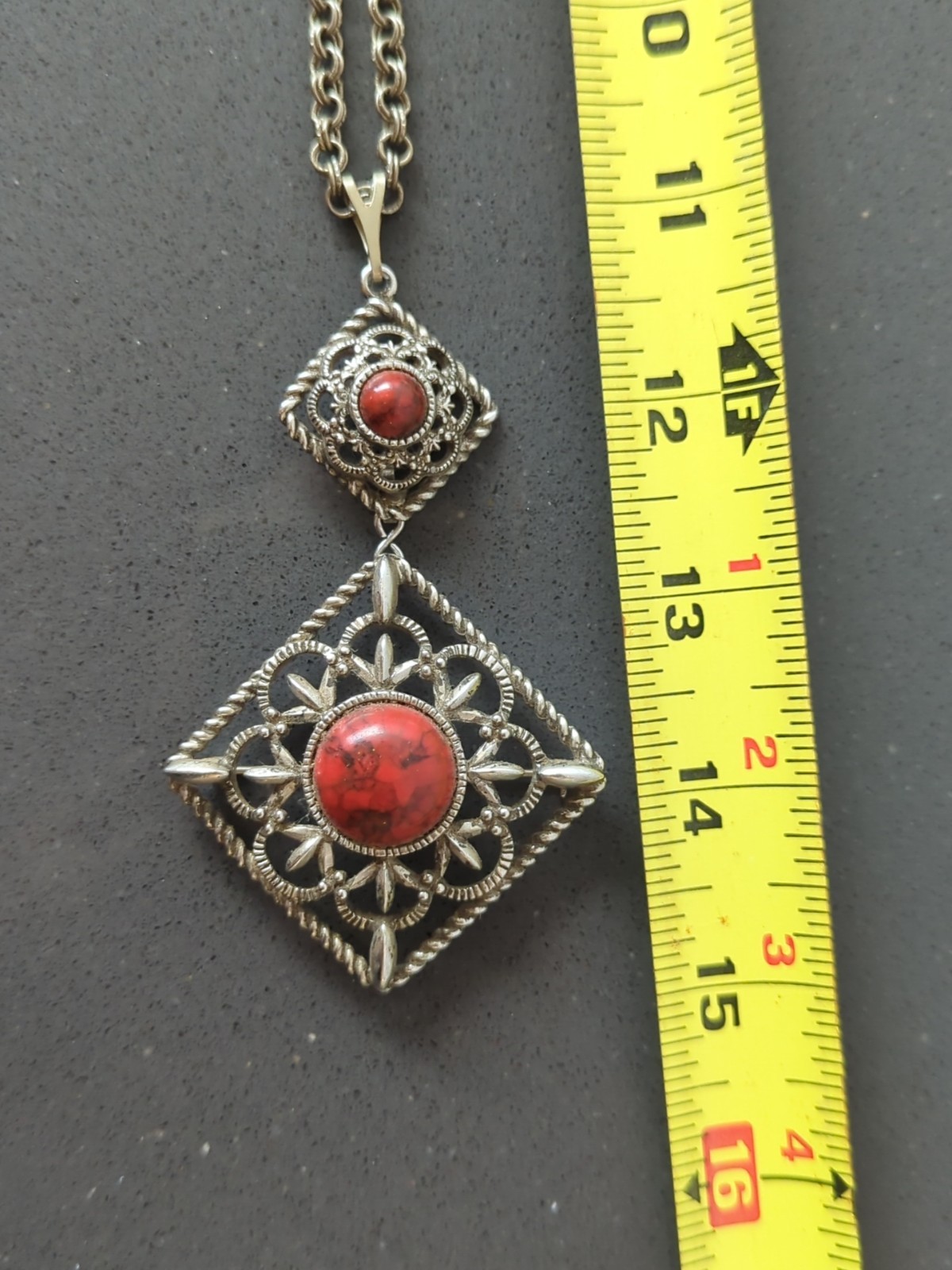 Sarah Coventry Vintage 1978 Inca Fire Red Pendant Necklace and Brooch Set K112