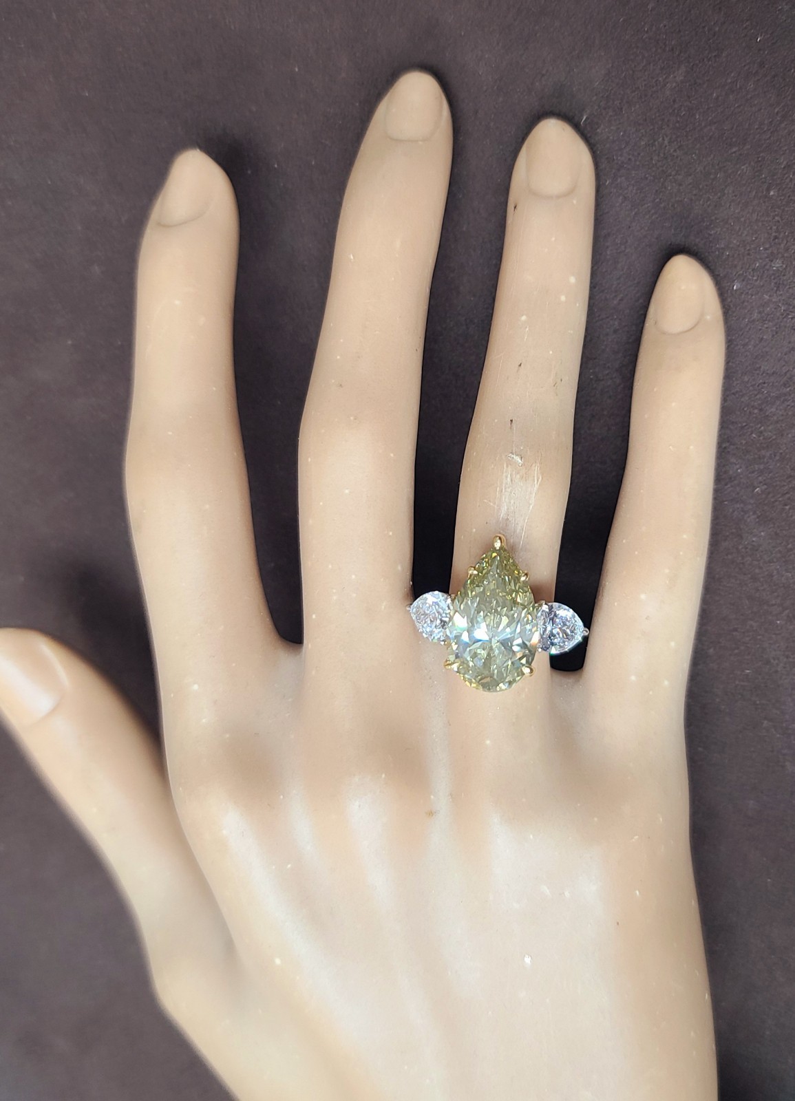 Platinum 18k Gold Engagement Ring 7.13ct.Natural Pear Champagne Diamond GIA