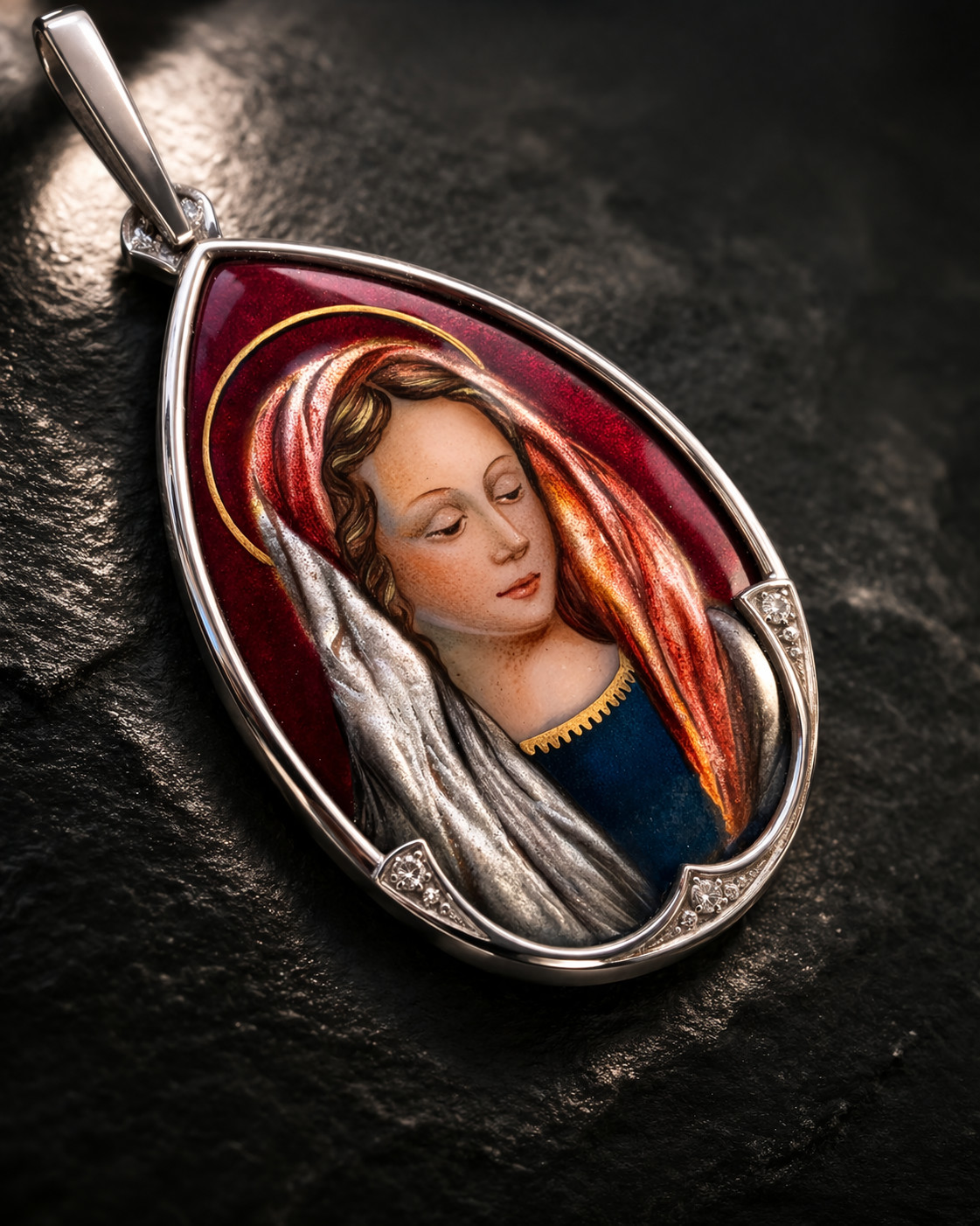 Fine Antique Art Nouvea 18K 18CT Gold Enamel Virgen Mary Medal Pendant Ca XIX