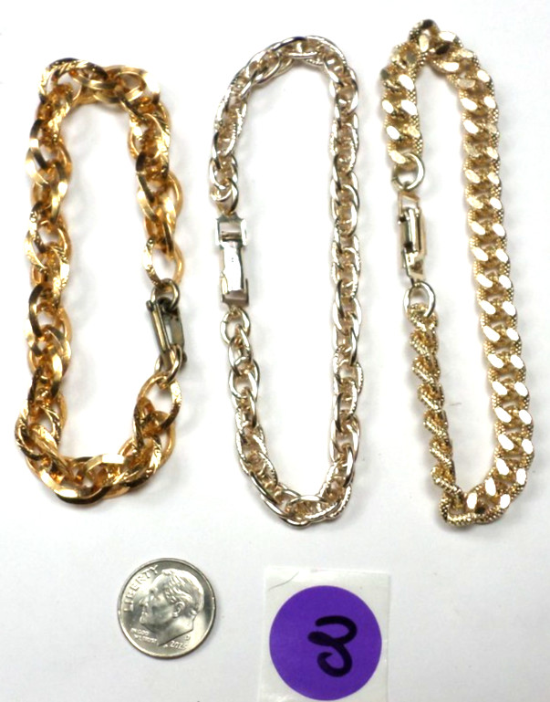 3 Vintage Aluminum Lightweight Germany Gold &Silver Tone Chain Bracelet 8″