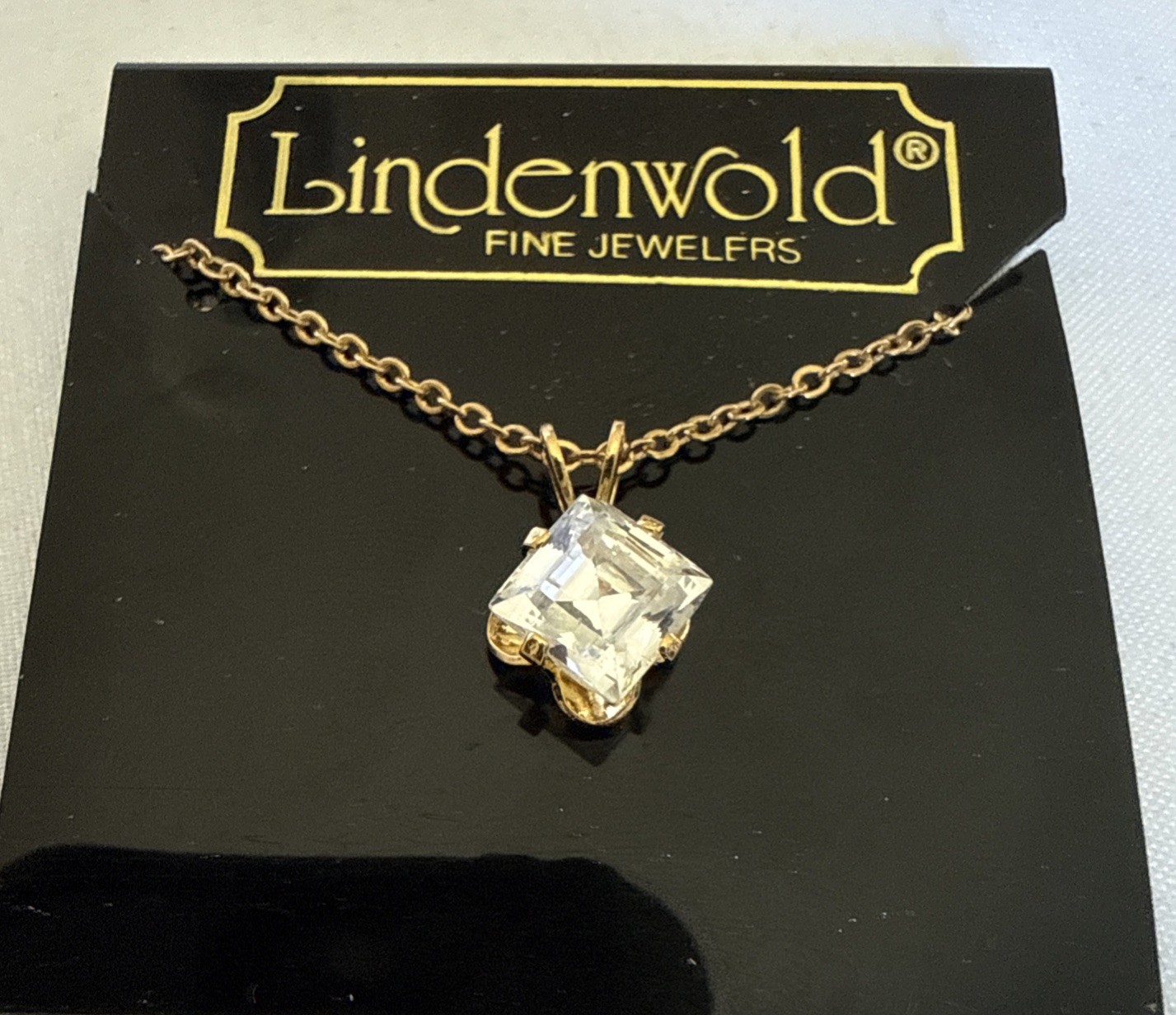 Lindenwold Fine Jewelers Gold-Tone 16″ Necklace SquareCubic Zirconia Vintage NEW