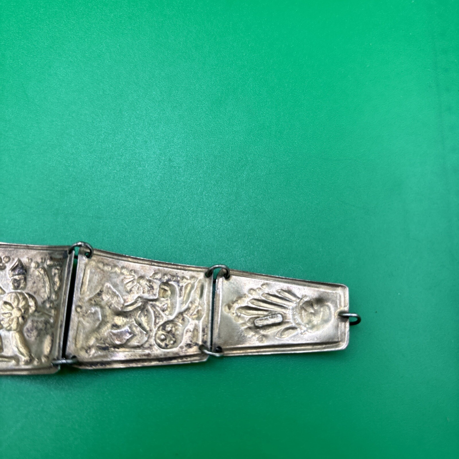 Vintage Signed 1175 AR 925 Gold Wash Sterling Panel Battle Scene Bracelet