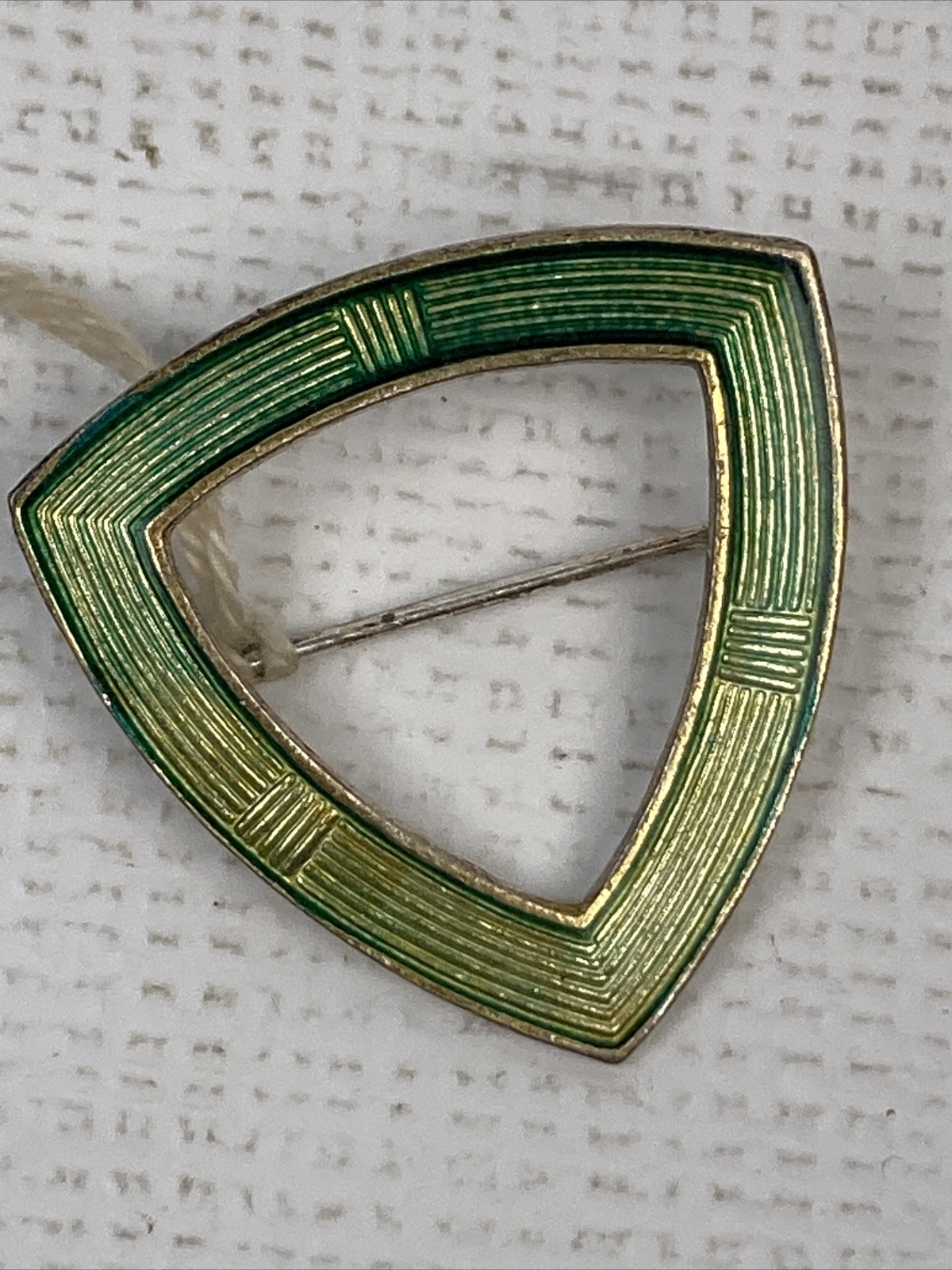 Vintage Pin Czechoslovakia Green Enamel Curved Triangle Unknown Metal Material