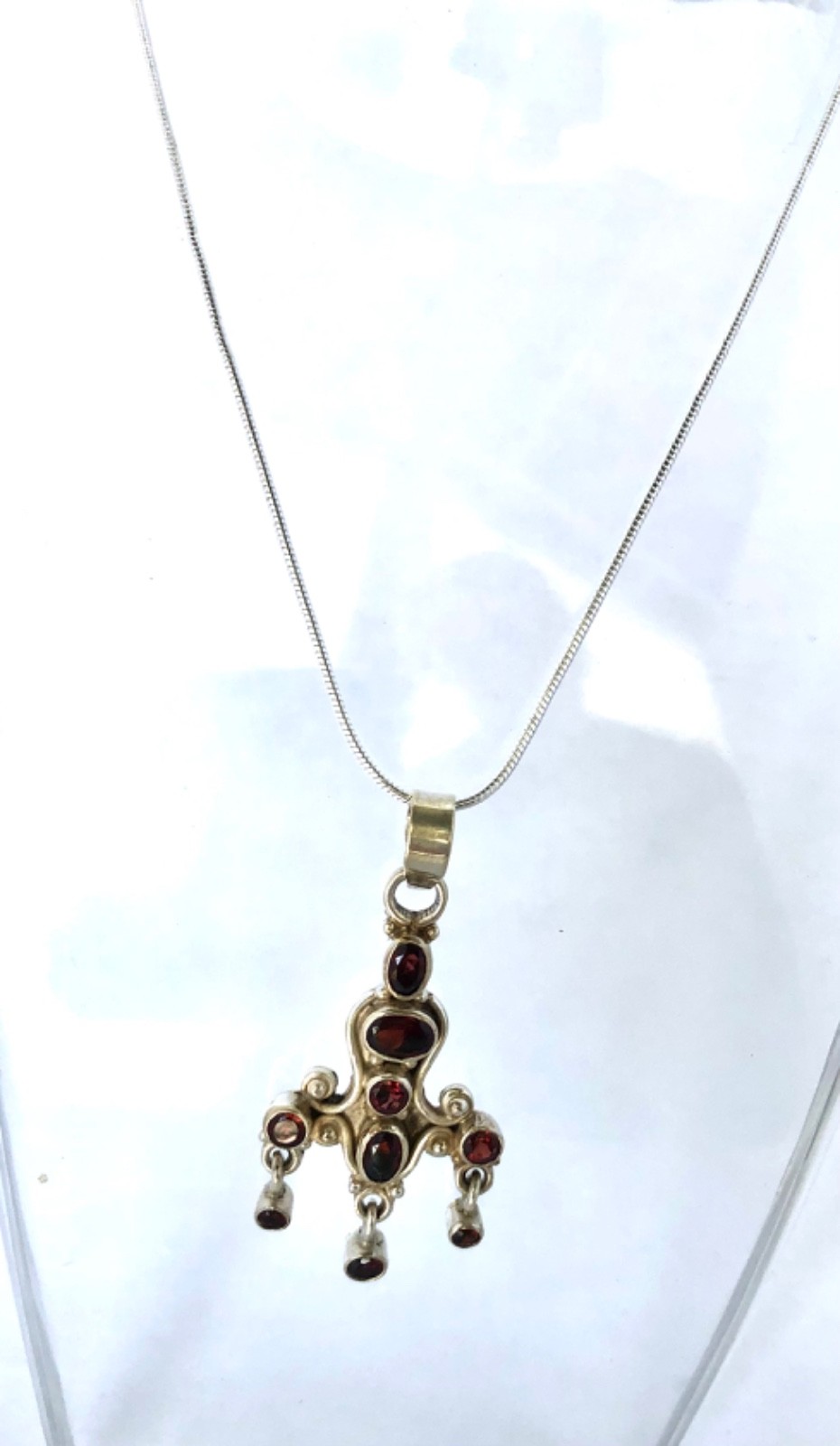 Vintage Garnet 925 Silver Pendant Necklace