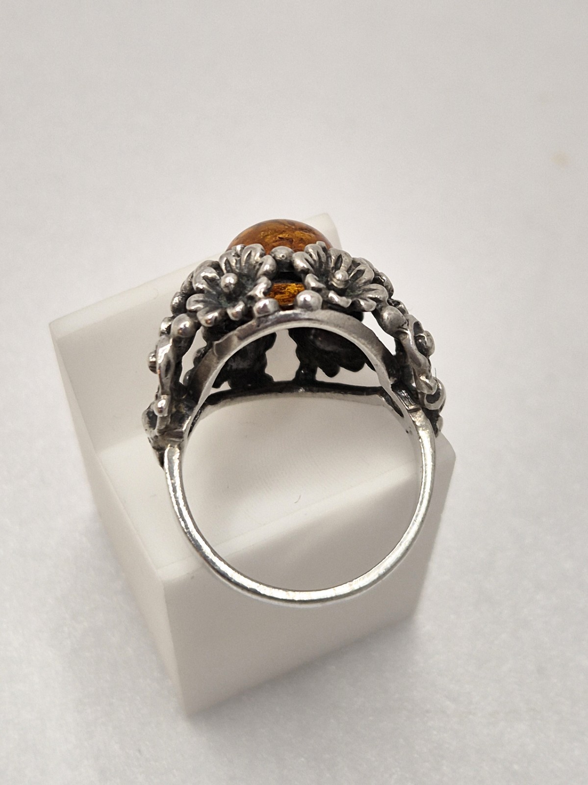 Vintage silver amber floral design ring (following N.E.From)